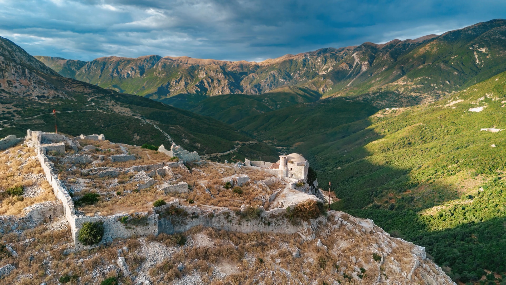 Aerial Drone Landscape of Borsh Castle Albania