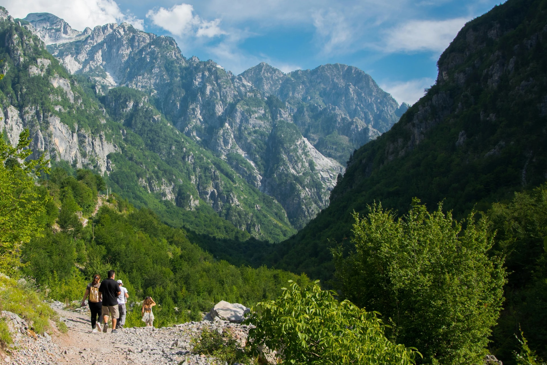 Tourists visiting the beautiful Albanian Alps mountain