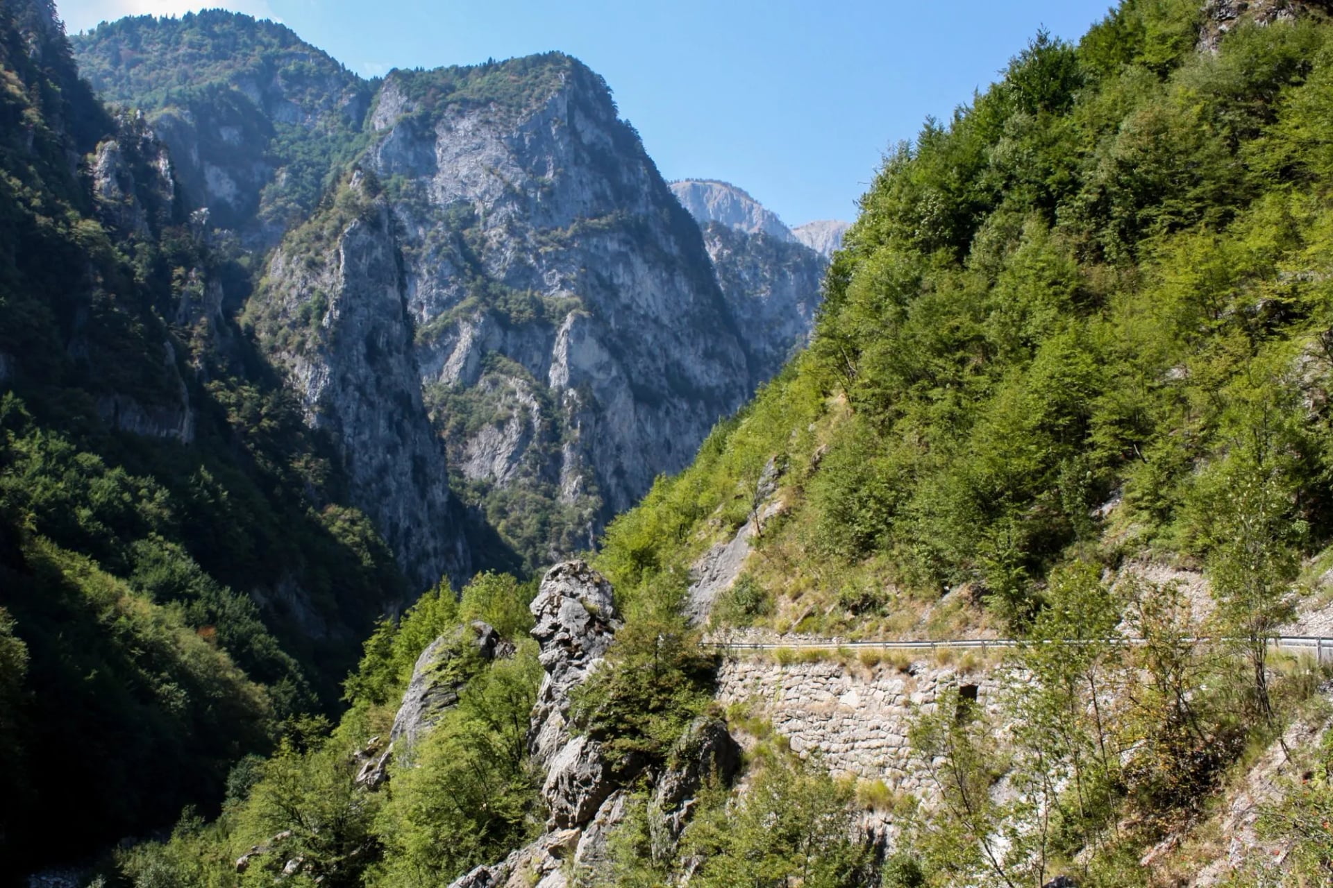 The road through the Rugova valley in Kosovo