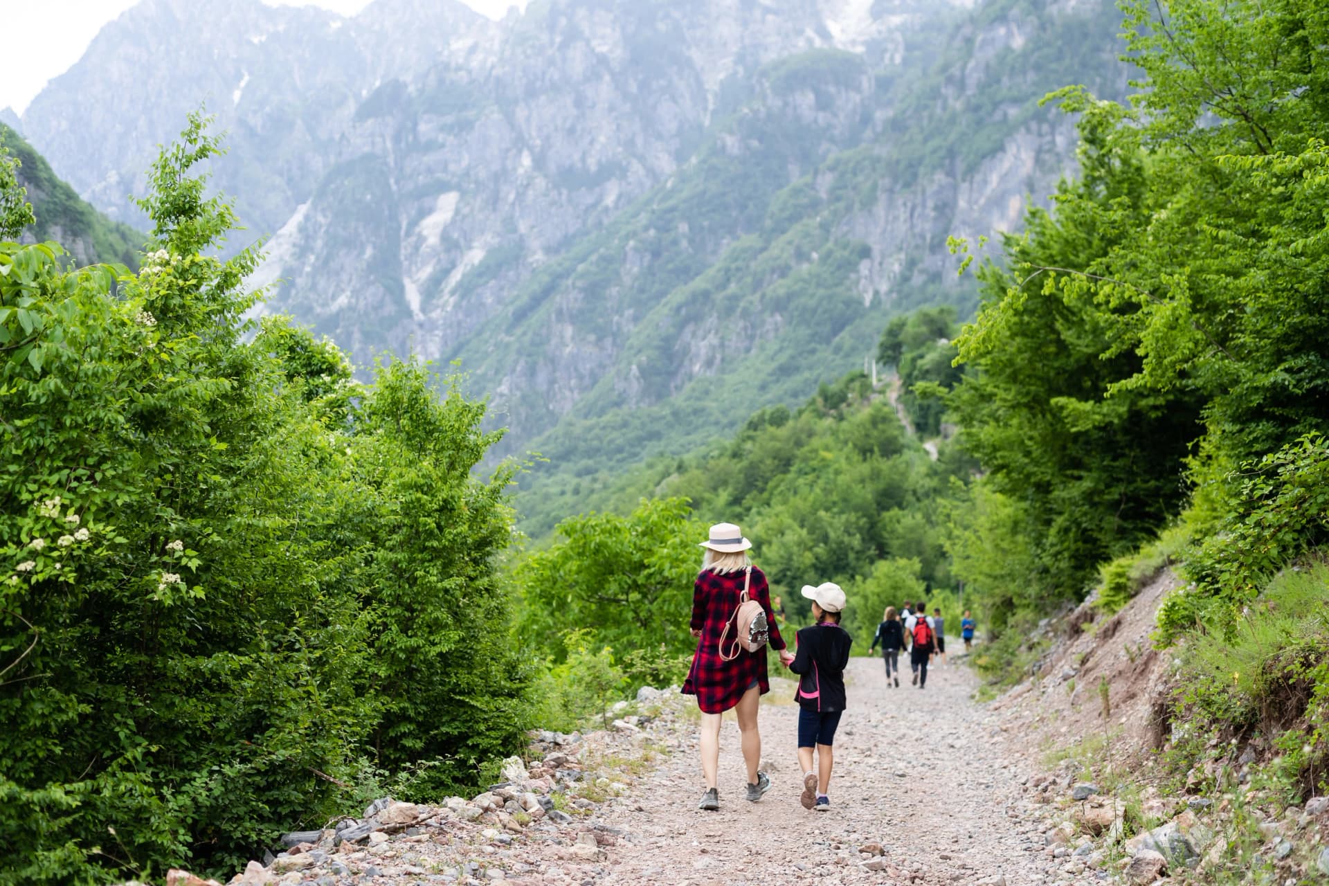 Traveling mother and daughter in the mountains of albania