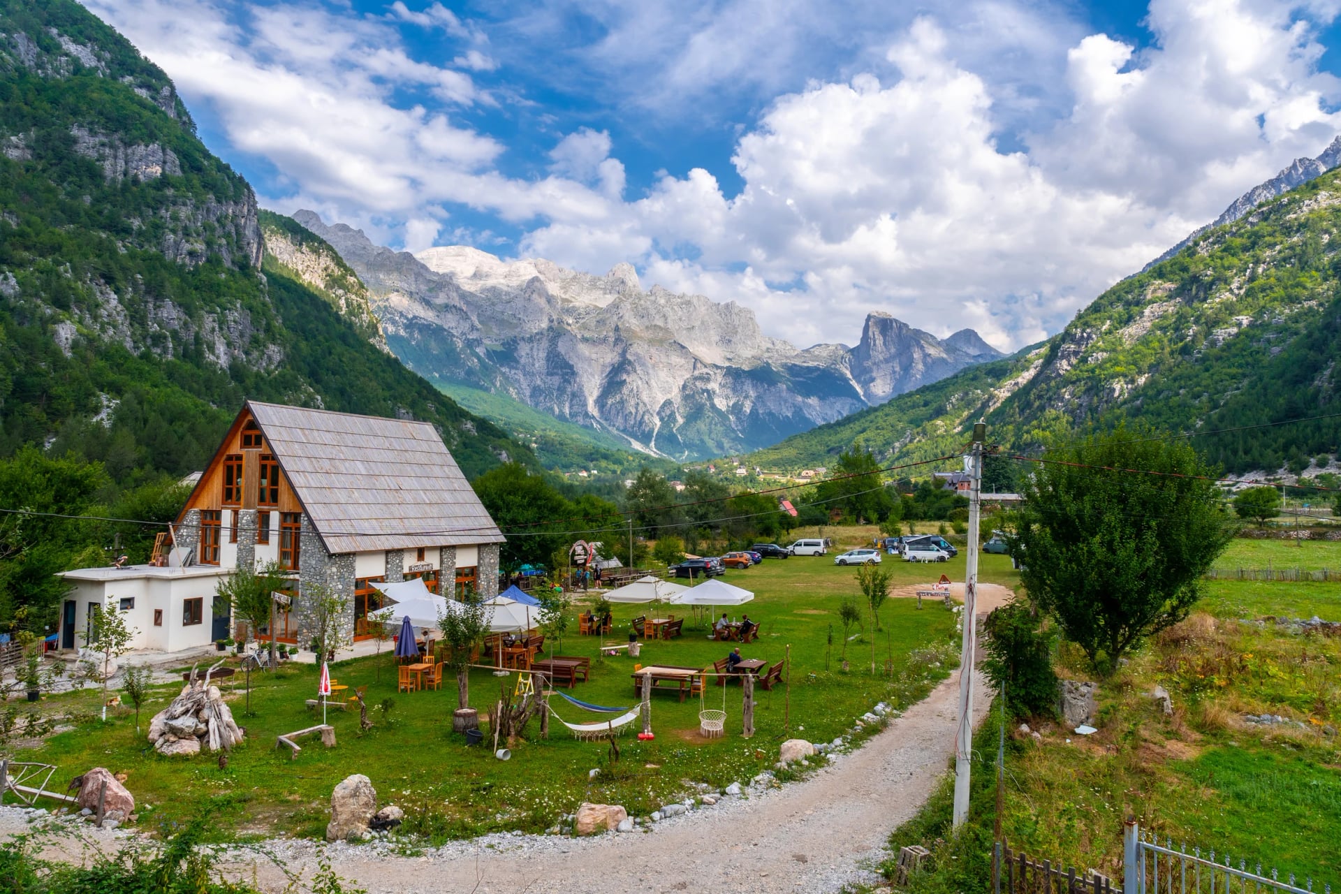Guesthouses and cafés on the Theth valley floor