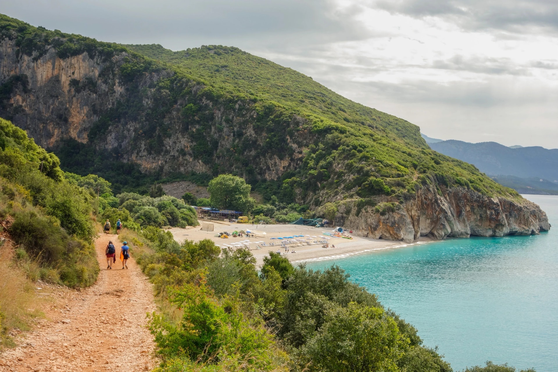 hiking trail to Gjipe Beach in Dhermi, Albanian riviera, Ionian sea