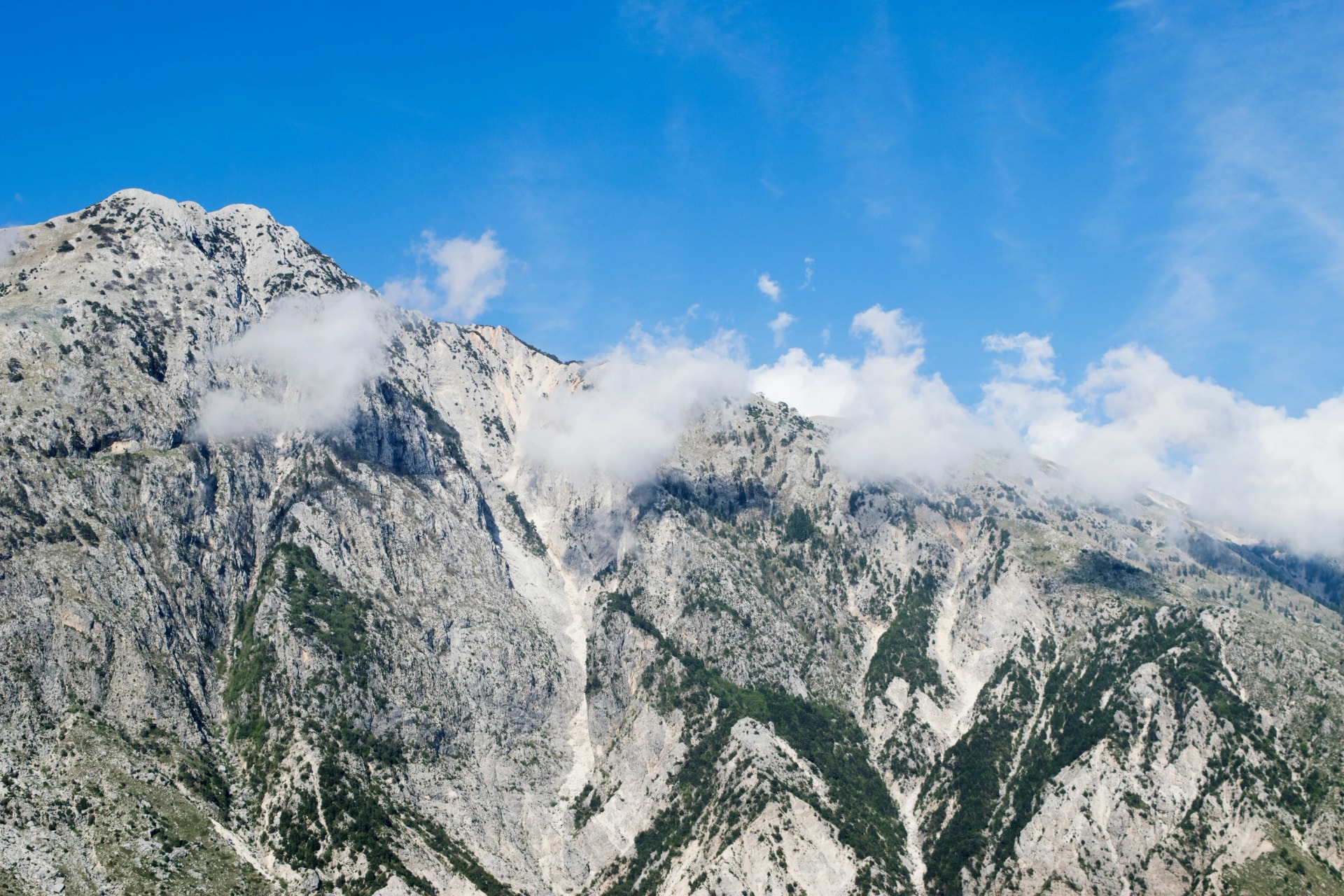 View of the mountains in the clouds from the Llogara pass, Llogara National Park, Albania