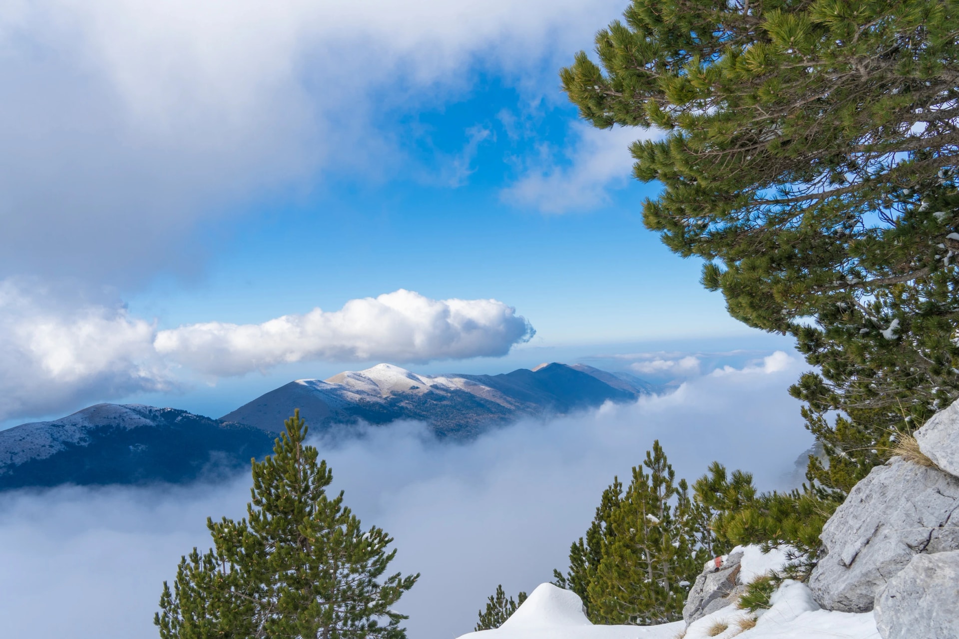 Karaburun Peninsula, Albania view from llogara mountain cover with clowd