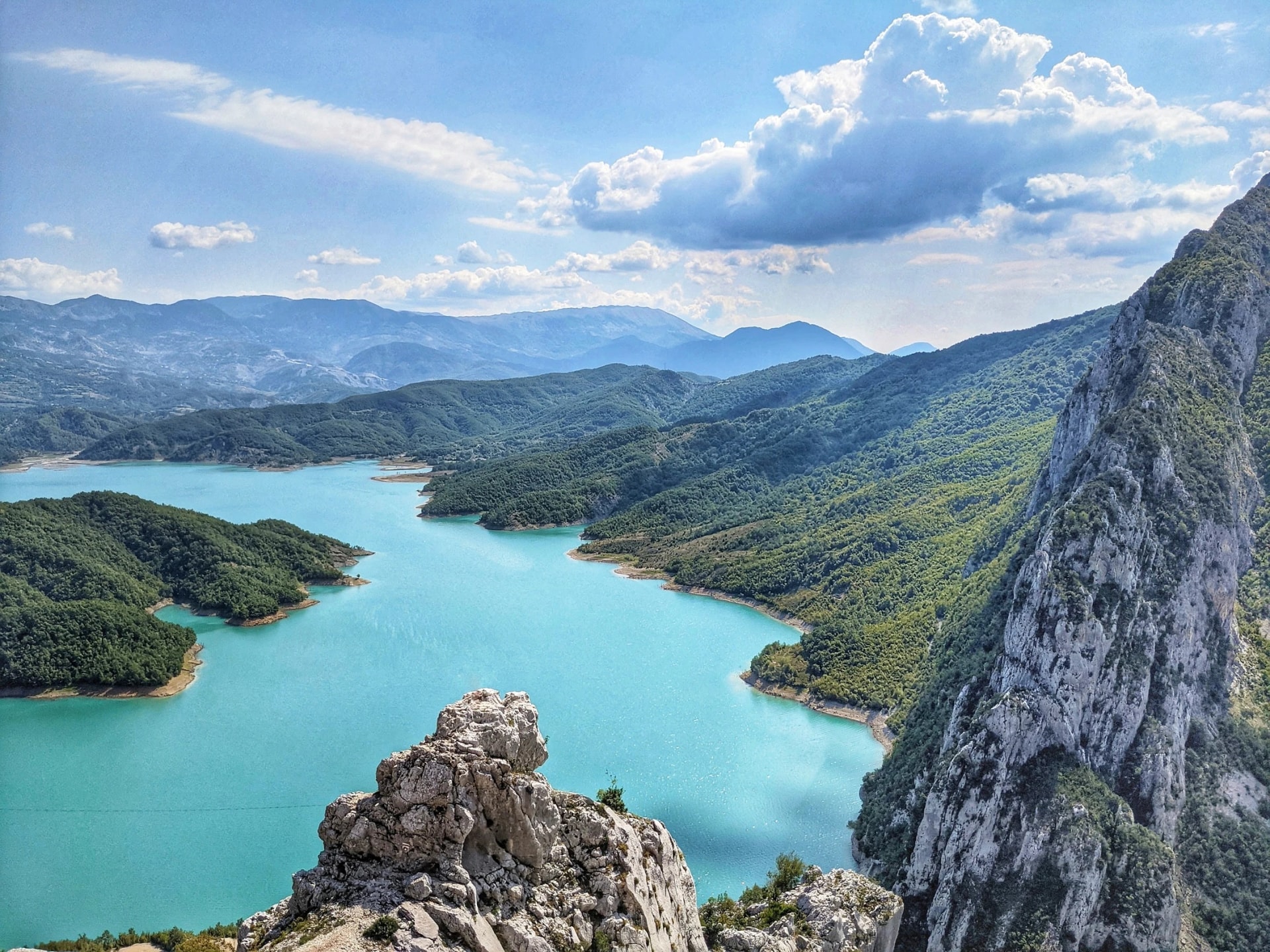 Sweeping view of Lake Koman and the surrounding mountains in the Triana region of Albania